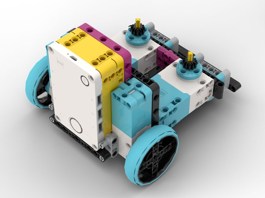 Chair Bot — a SPIKE Prime robot with the hub and drive motors mounted vertically